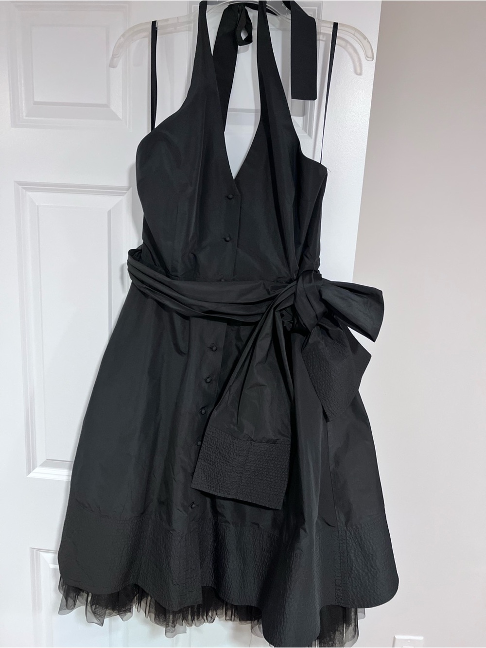 BCBGMaxAzria Black Halter Dress with Pockets and Tulle Underlay